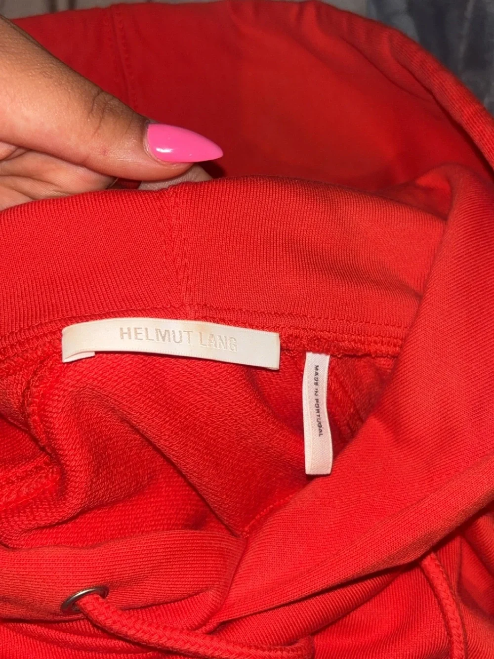 Helmut Lang Red Pullover Hoodie and Matching Shorts Set